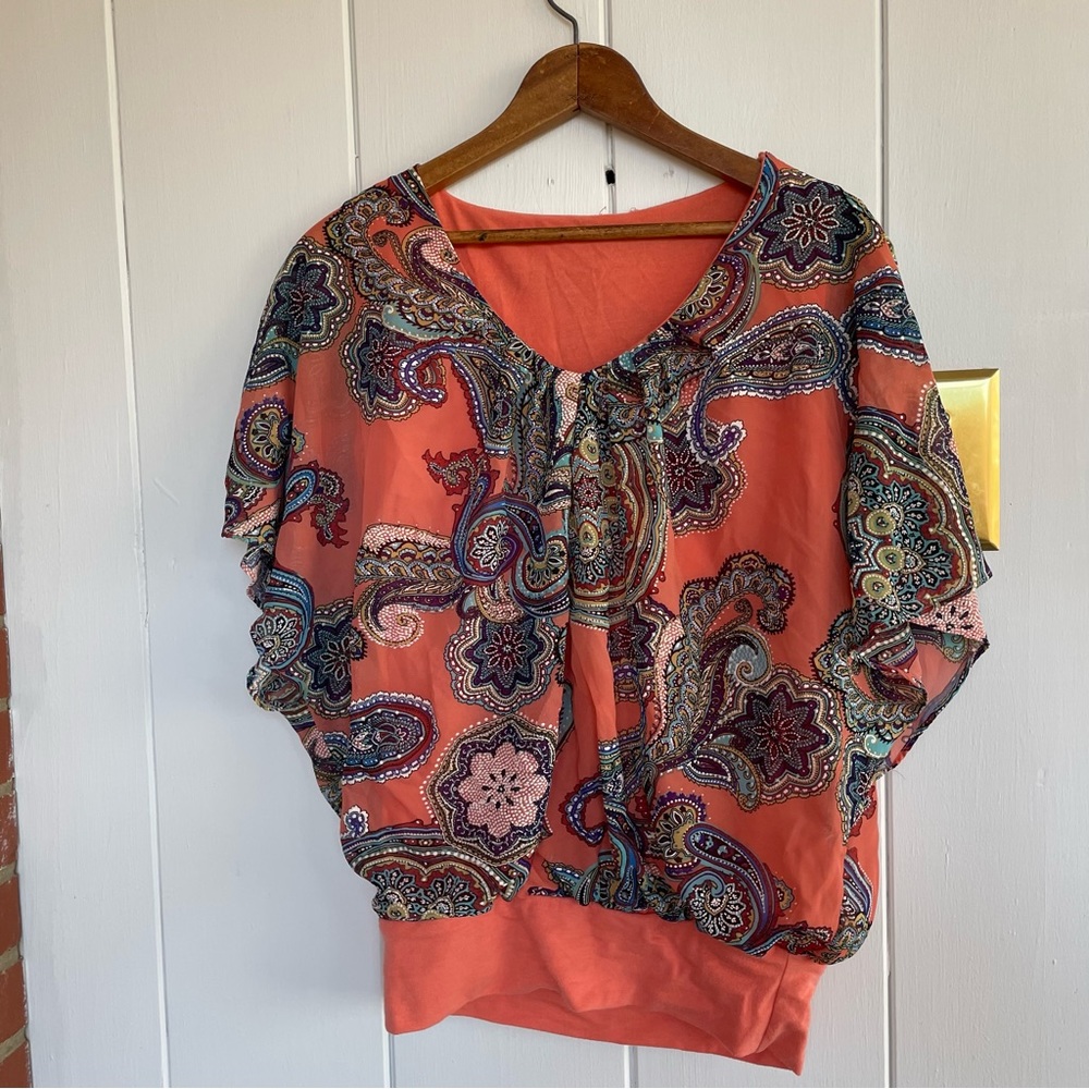 ⭐️ Orange Paisley Blouse Size Medium